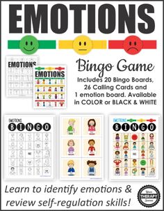 The fun, Emotional Regulation Bingo Game helps children to identify emotions and to reinforce the concepts of self-regulation. The Emotional Regulation Bingo Game includes one review board, 26 calling cards and 20 Bingo boards. It is fun for a crowd and easy to play to help children identify and recognize different emotions and levels of alertness. (affiliate)