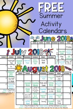 Summer Gross Motor Planning – Printable Summer Activity Calendars Free Summer Activity Calendars perfect for summer gross motor planning or to use for camps or summer school. They are great to send home with kids over the summer for summer movement and gross motor fun ideas! They include free printables and links in the calendars!