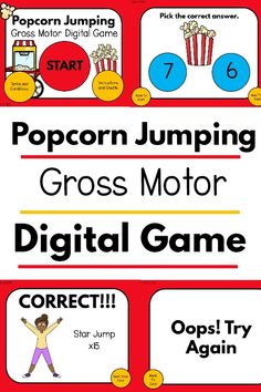 Such a fun gross motor game that works on jumping! Your kids will love this popcorn themed game and you will love that it works on one to one correspondence and gross motor skills at the same time. Use this in the classroom, at home, for distance learning or anytime! This is perfect for brain breaks for the classroom, teletherapy, and beyond!