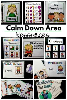 Everything you need to set up your calm down corner or calm down area. Calming choices, mindfulness breathing, calming yoga, exercise cards and more. Use this for your calm down corner in your classroom, therapy room or home.