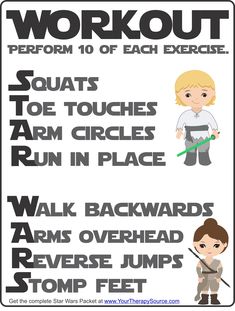STAR WARS WORKOUT! Free Printable. Plus No Prep loads of FUN mazes, printables, and games for children encourage fine motor, gross motor, and visual perceptual skills. (AD)