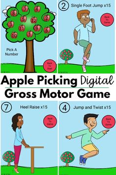 The apple themed digital gross motor game is an awesome addition to your teletherapy or distance learning activities! Not only that, but you can also play this game in person. It goes perfect during back to school time or in the fall. Combine it with a Johnny Appleseed theme! Your kids will LOVE this and so will you!
