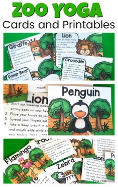 Fun zoo themed yoga cards and printables are great brain breaks for kids. Awesome for toddlers, preschoolers and up, beginner or expert yogi! Kids will love pretending to be zoo animals including lions, penguins and polar bears! #kidsyoga