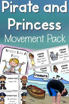 The pirate and princess pack is perfect for your party, gross motor activities, summer school, themed units and beyond. Add physical activity and make it fun with this fun themed pack of yoga, brain breaks, and a bonus set of fairy princess movement free printables. These are perfect for the classroom, therapy, camps, daycare and beyond! Make movement fun!