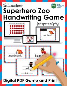 Looking for interactive handwriting ideas to keep your distance learning or in person students motivated? This Superhero Zoo Interactive Handwriting Game can be played on the computer OR print it. Students can practice keyboarding and/or writing while they play this surprise handwriting game. (affiliate)