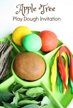 Apple Tree Play Dough Invitation-Use loose part to build your own apple tree.