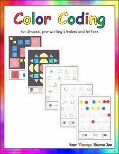 Color coding for shapes, pre-writing strokes and letters – 40+ pages to encourage visual discrimination and visual motor skills with color coding activities. (affiliate)