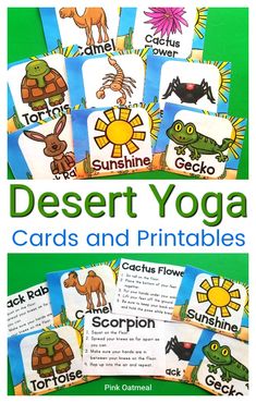 These fun desert themed yoga cards and printables are perfect to incorporate movement into your lesson plans. Great to use in the classroom, OT, PT, daycare or at home. Perfect for preschool, kindergarten and up. #kidsyoga